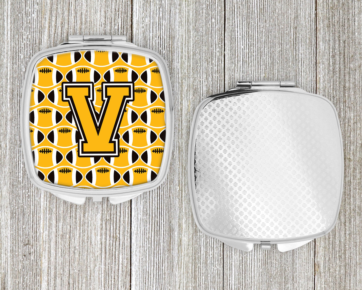 Letter V Football Black, Old Gold and White Compact Mirror CJ1080-VSCM by Caroline's Treasures