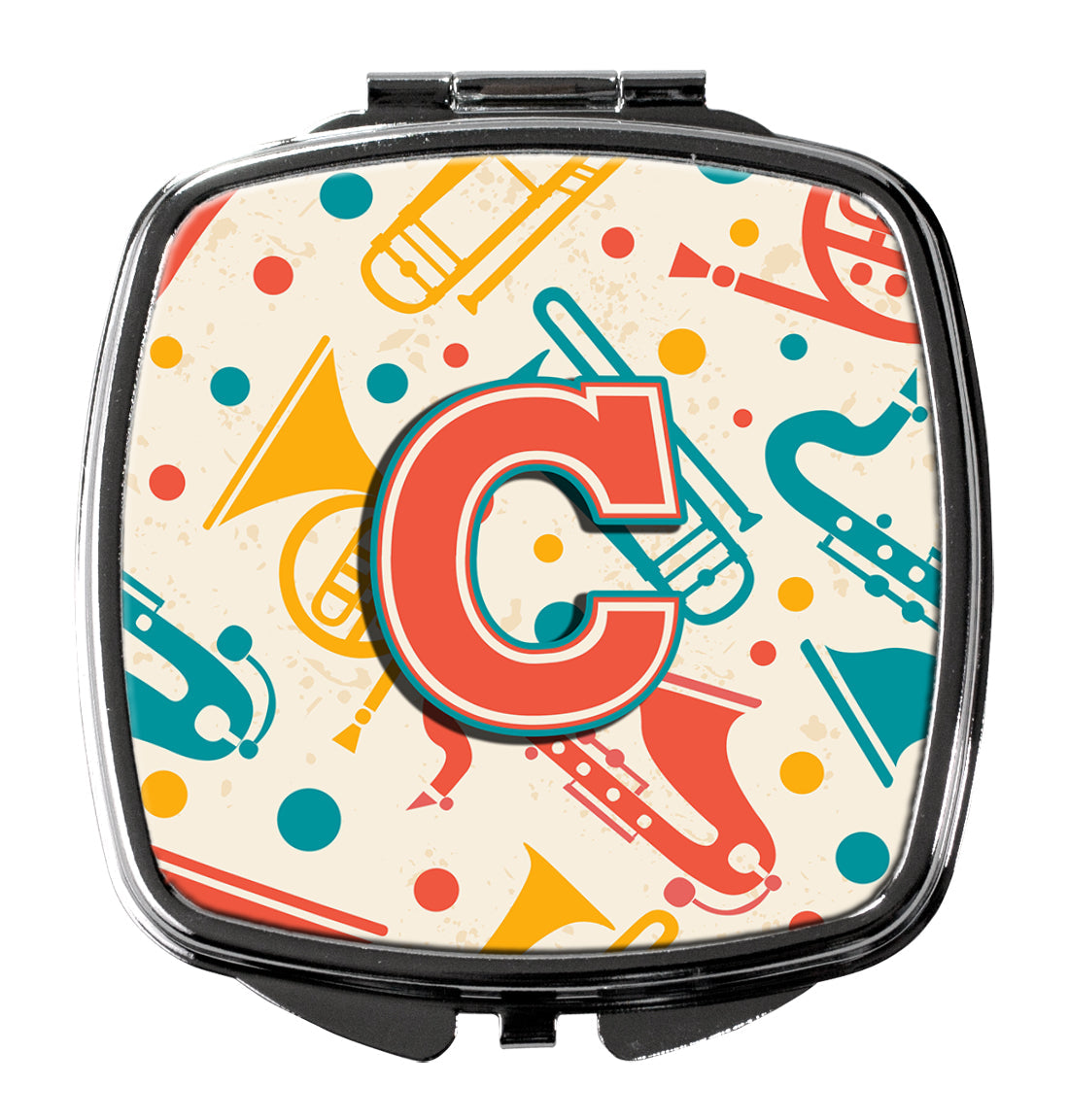 Letter C Retro Teal Orange Musical Instruments Initial Compact Mirror CJ2001-CSCM by Caroline's Treasures