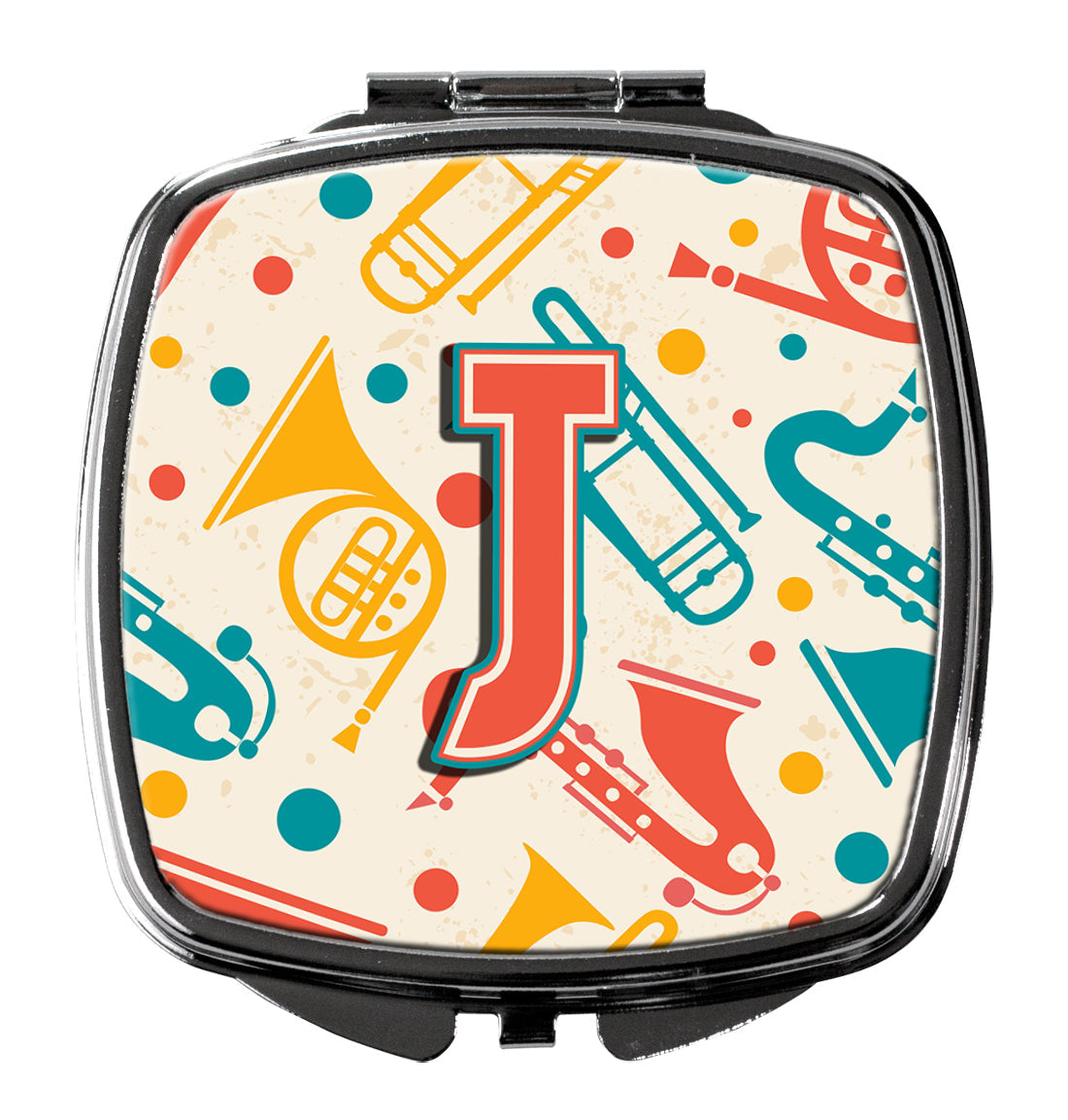 Letter J Retro Teal Orange Musical Instruments Initial Compact Mirror CJ2001-JSCM by Caroline's Treasures