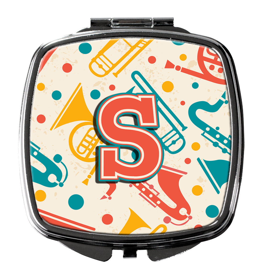 Letter S Retro Teal Orange Musical Instruments Initial Compact Mirror CJ2001-SSCM by Caroline's Treasures