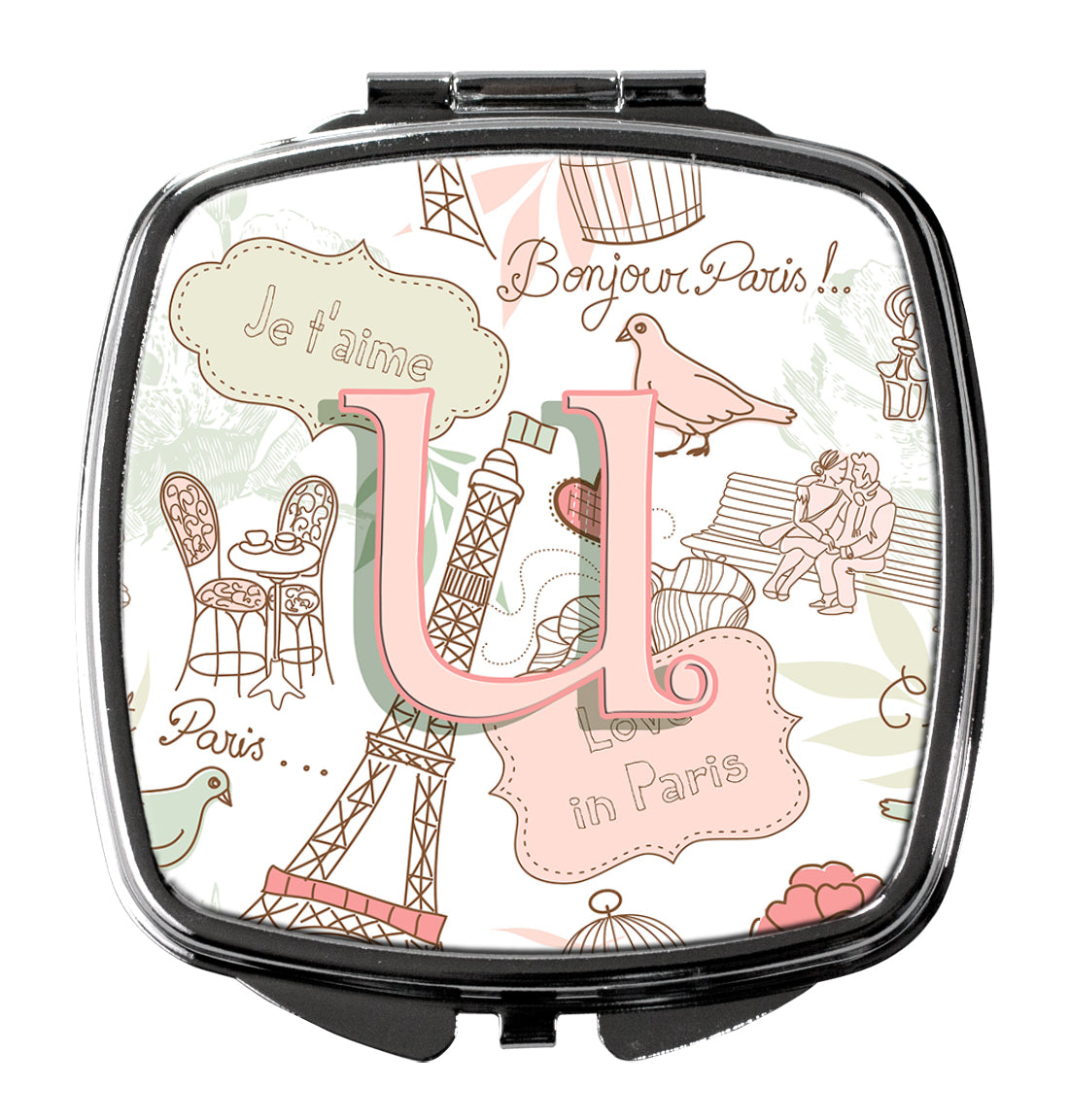 Letter U Love in Paris Pink Compact Mirror CJ2002-USCM by Caroline's Treasures