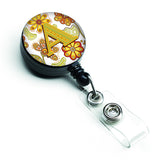 Letter A Floral Mustard and Green Retractable Badge Reel CJ2003-ABR by Caroline's Treasures