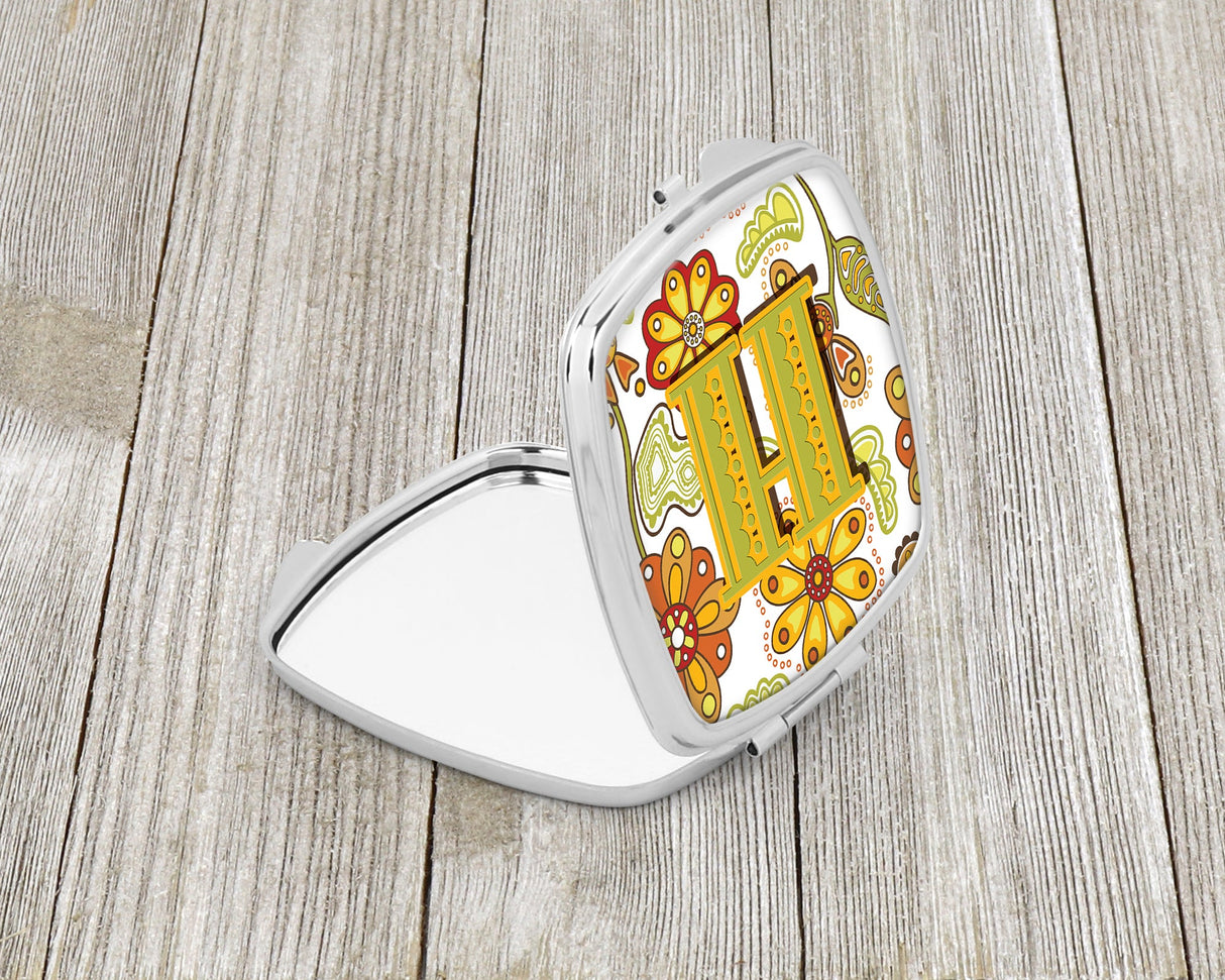 Letter H Floral Mustard and Green Compact Mirror CJ2003-HSCM by Caroline's Treasures