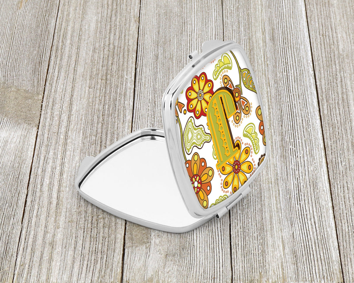 Letter J Floral Mustard and Green Compact Mirror CJ2003-JSCM by Caroline's Treasures