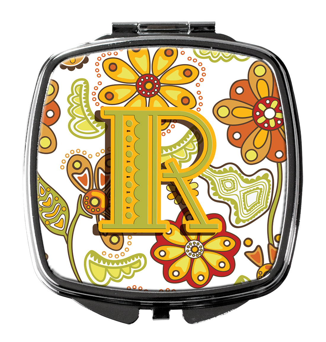 Letter R Floral Mustard and Green Compact Mirror CJ2003-RSCM by Caroline's Treasures