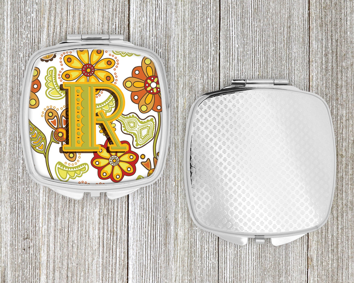 Letter R Floral Mustard and Green Compact Mirror CJ2003-RSCM by Caroline's Treasures