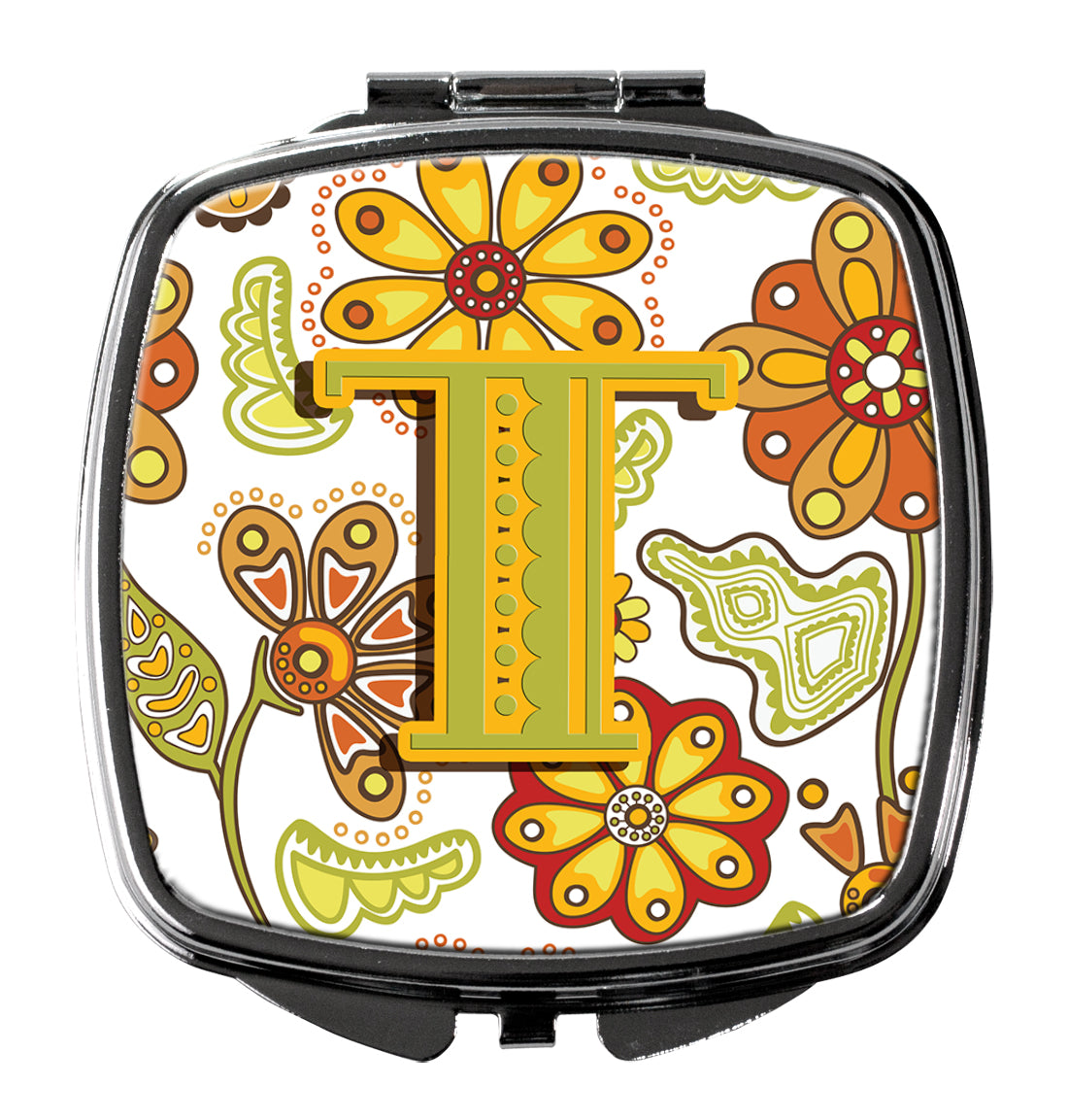 Letter T Floral Mustard and Green Compact Mirror CJ2003-TSCM by Caroline's Treasures