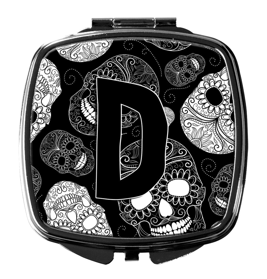 Letter D Day of the Dead Skulls Black Compact Mirror CJ2008-DSCM by Caroline's Treasures