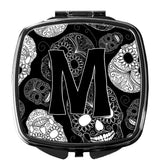 Letter M Day of the Dead Skulls Black Compact Mirror CJ2008-MSCM by Caroline's Treasures