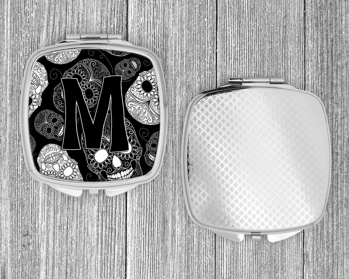 Letter M Day of the Dead Skulls Black Compact Mirror CJ2008-MSCM by Caroline's Treasures