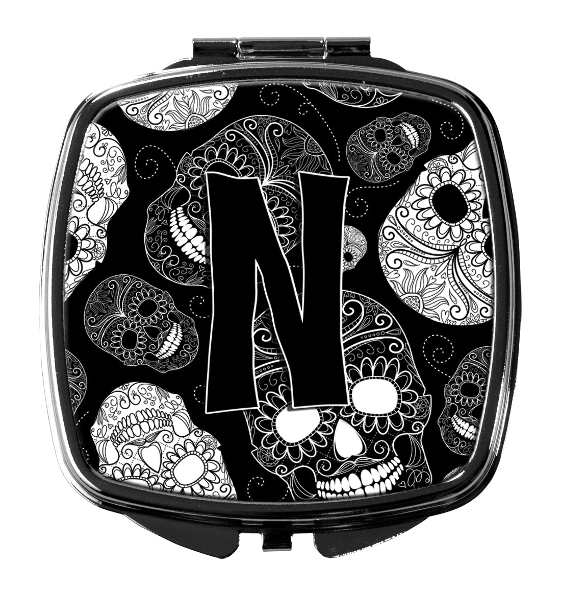 Letter N Day of the Dead Skulls Black Compact Mirror CJ2008-NSCM by Caroline's Treasures