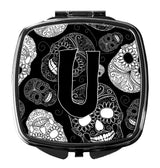 Letter U Day of the Dead Skulls Black Compact Mirror CJ2008-USCM by Caroline's Treasures