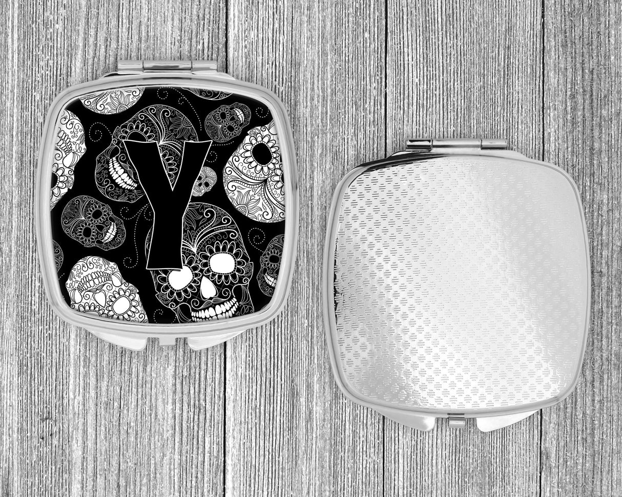 Letter Y Day of the Dead Skulls Black Compact Mirror CJ2008-YSCM by Caroline's Treasures