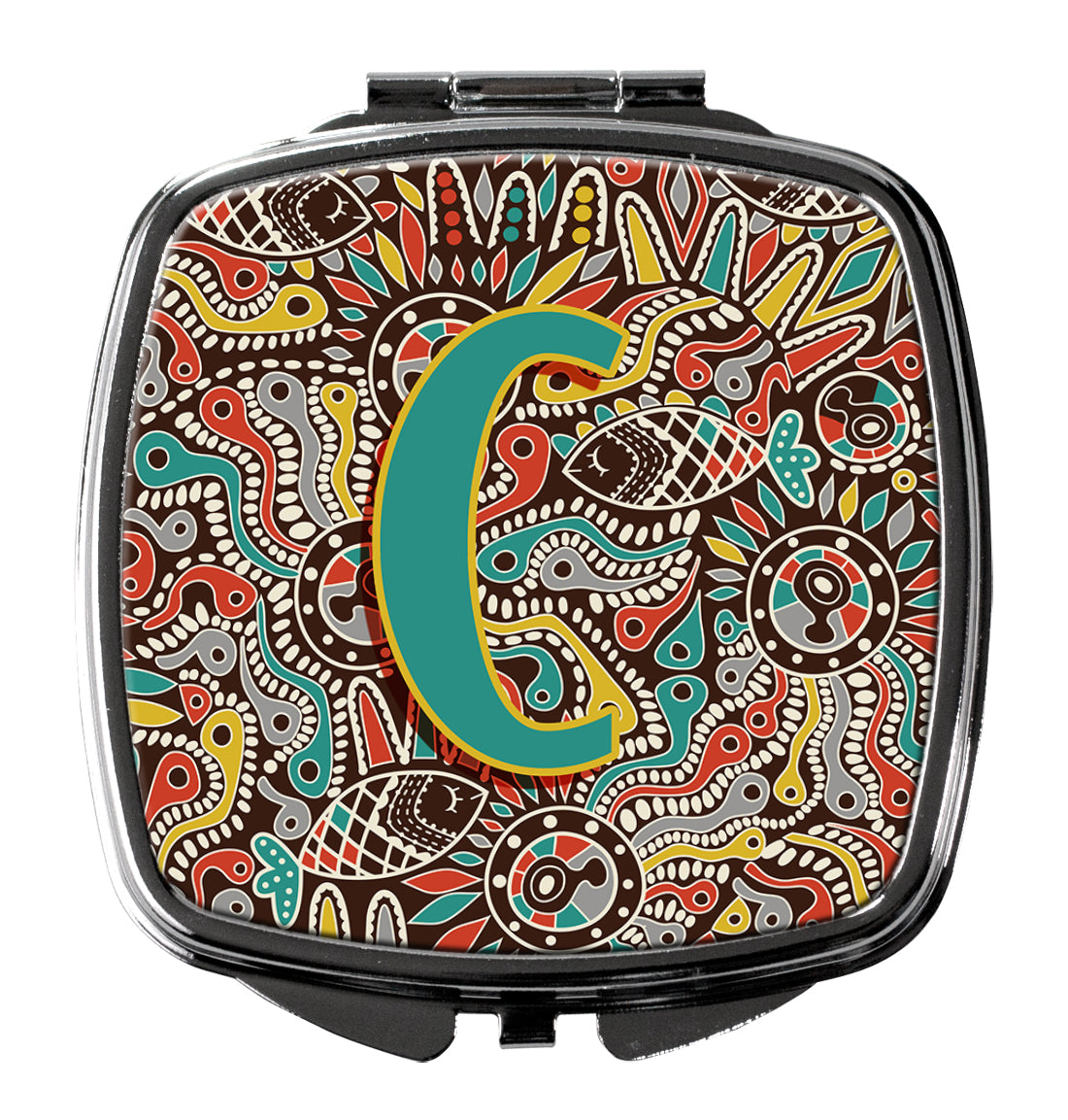 Letter C Retro Tribal Alphabet Initial Compact Mirror CJ2013-CSCM by Caroline's Treasures