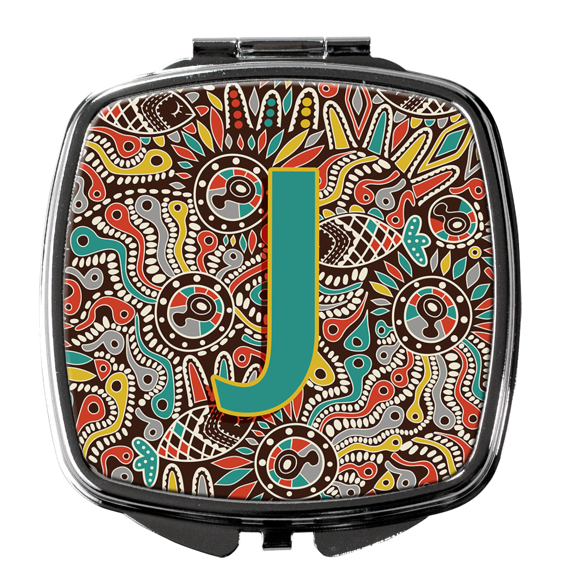 Letter J Retro Tribal Alphabet Initial Compact Mirror CJ2013-JSCM by Caroline's Treasures