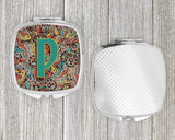 Letter P Retro Tribal Alphabet Initial Compact Mirror CJ2013-PSCM by Caroline's Treasures