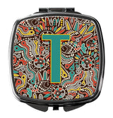 Letter T Retro Tribal Alphabet Initial Compact Mirror CJ2013-TSCM by Caroline's Treasures