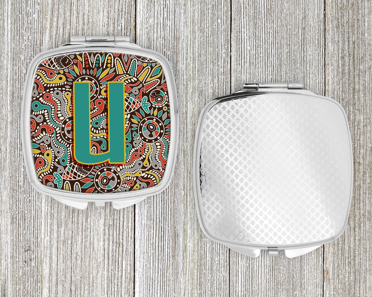 Letter U Retro Tribal Alphabet Initial Compact Mirror CJ2013-USCM by Caroline's Treasures