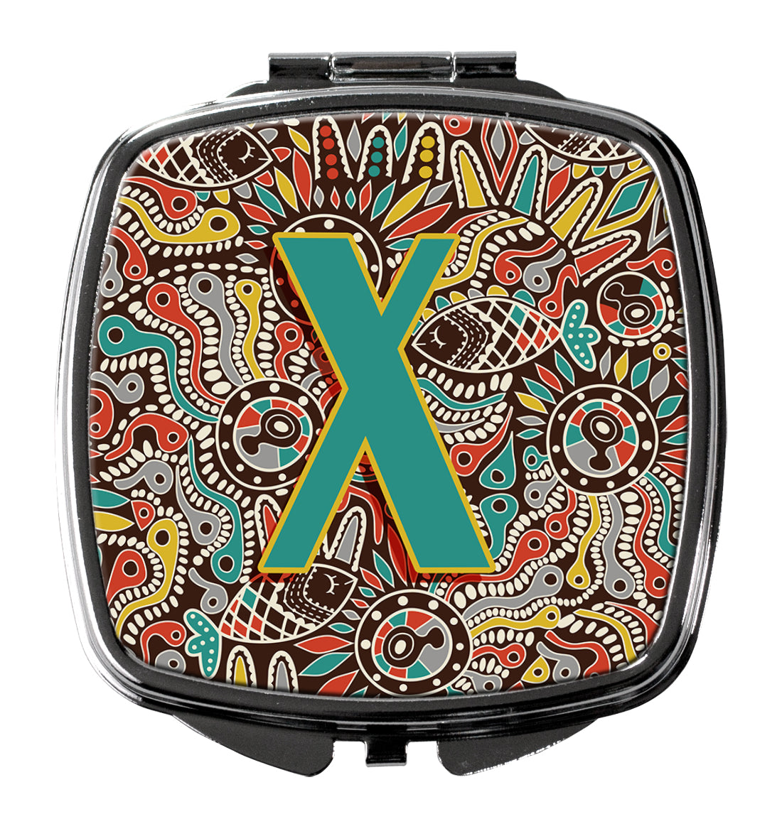 Letter X Retro Tribal Alphabet Initial Compact Mirror CJ2013-XSCM by Caroline's Treasures