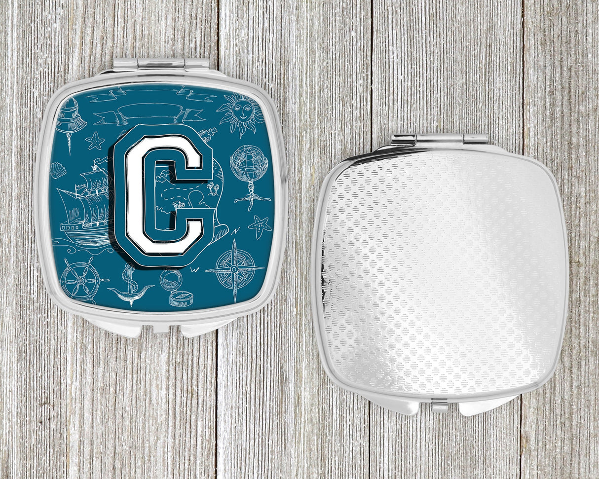 Letter C Sea Doodles Initial Alphabet Compact Mirror CJ2014-CSCM by Caroline's Treasures