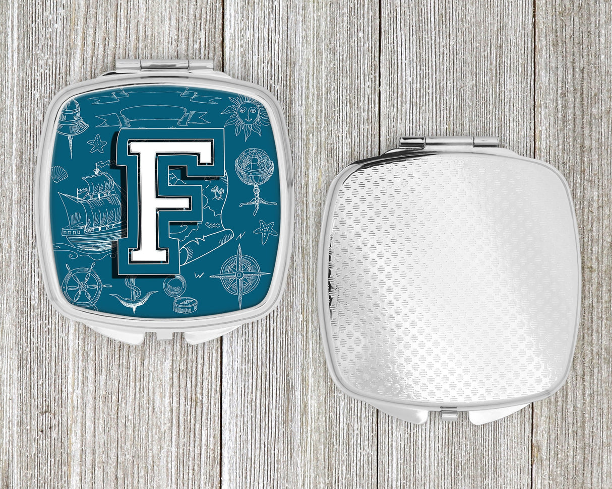 Letter F Sea Doodles Initial Alphabet Compact Mirror CJ2014-FSCM by Caroline's Treasures