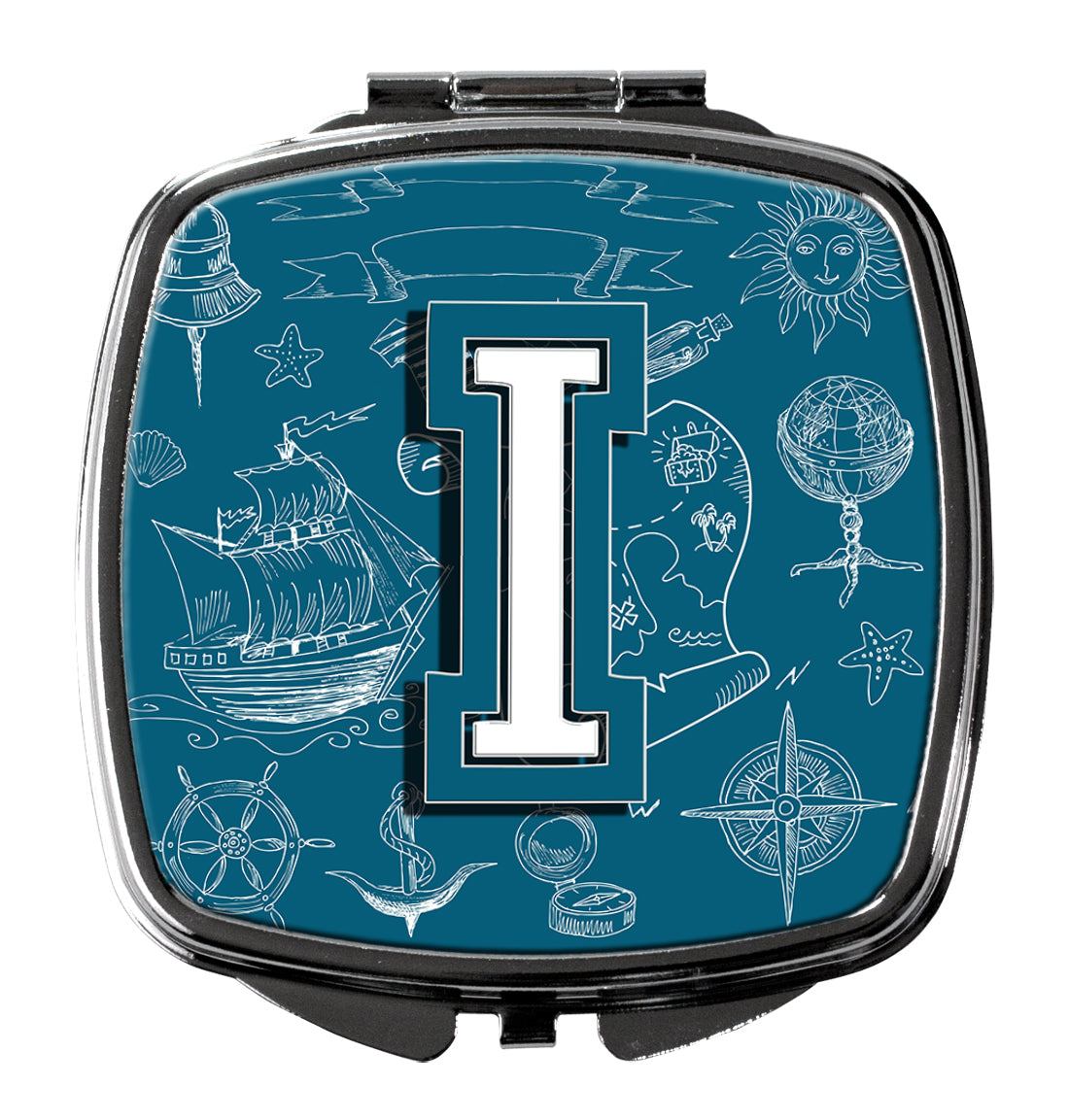 Letter I Sea Doodles Initial Alphabet Compact Mirror CJ2014-ISCM by Caroline's Treasures