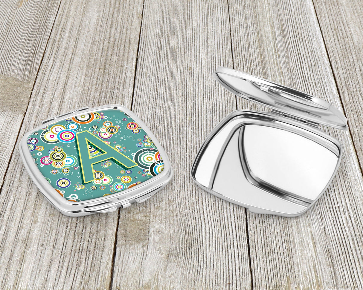 Letter A Circle Circle Teal Initial Alphabet Compact Mirror CJ2015-ASCM by Caroline's Treasures