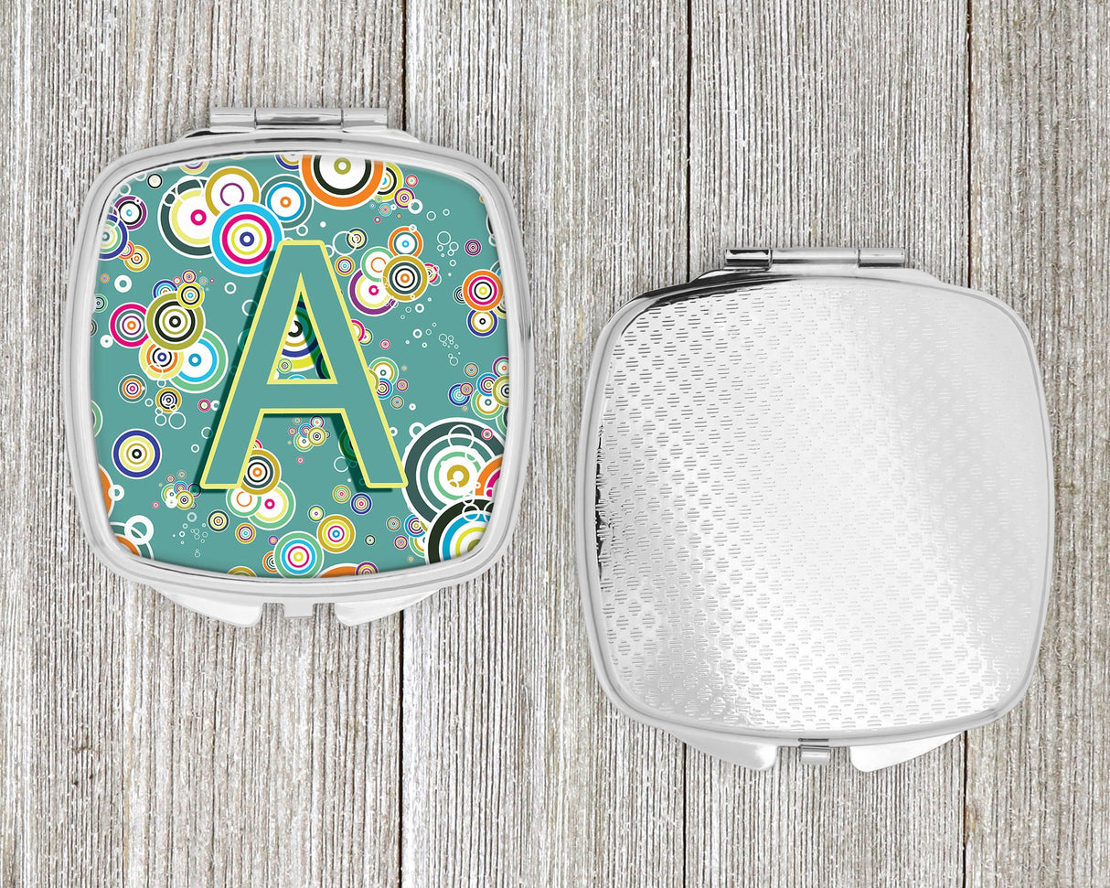 Letter A Circle Circle Teal Initial Alphabet Compact Mirror CJ2015-ASCM by Caroline's Treasures