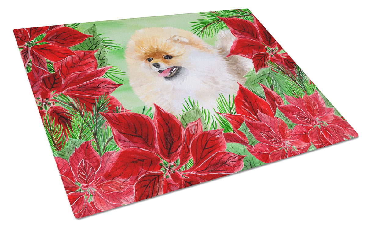 Pomeranian Poinsettas Glass Cutting Board Large CK1330LCB by Caroline's Treasures