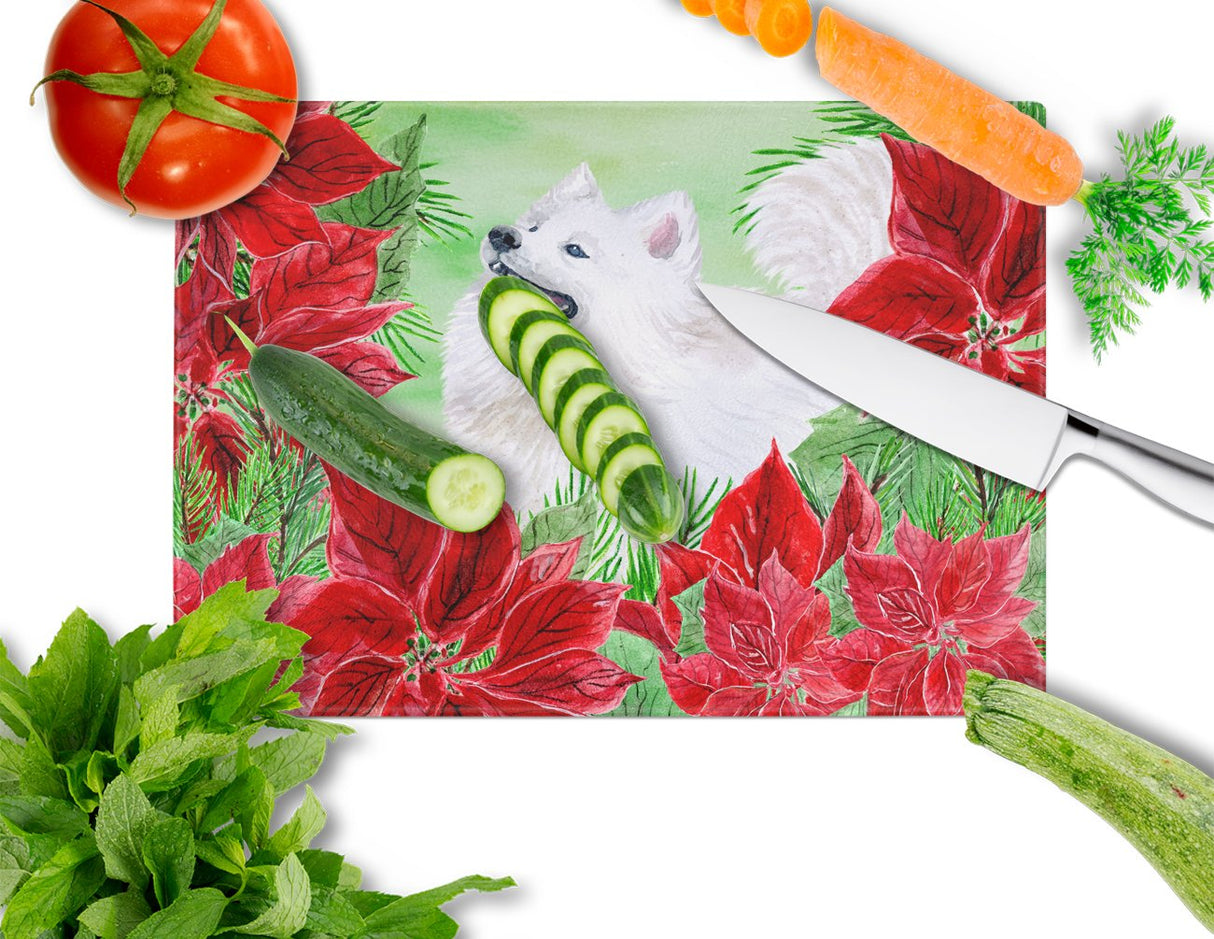 Samoyed Poinsettas Glass Cutting Board Large CK1339LCB by Caroline's Treasures