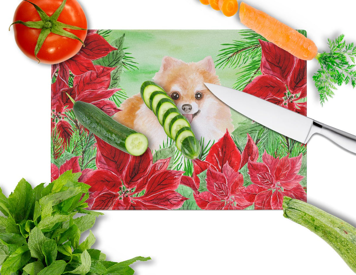 Pomeranian #2 Poinsettas Glass Cutting Board Large CK1363LCB by Caroline's Treasures