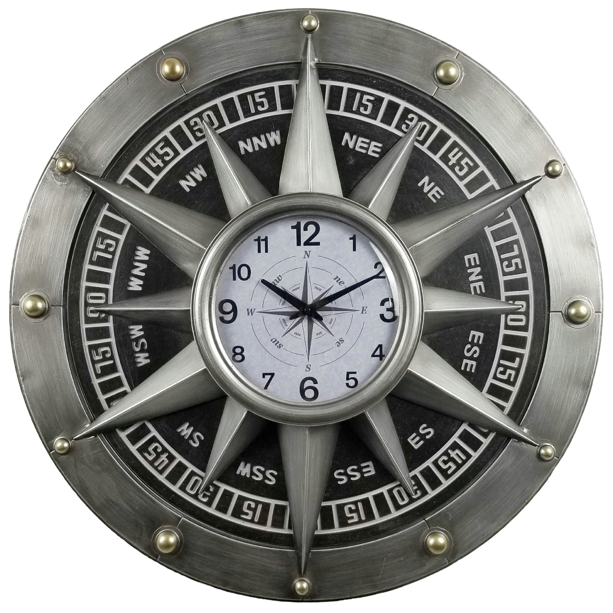 Wall clock - Compass Metal Wall Clock by Peterson Housewares & Artwares