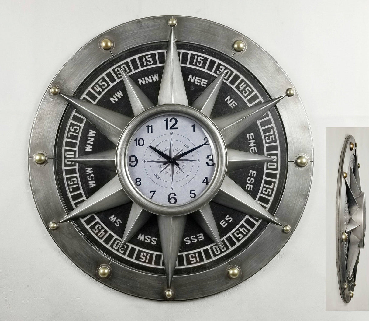 Wall clock - Compass Metal Wall Clock by Peterson Housewares & Artwares