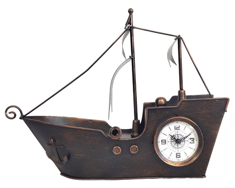 Sailing Ship Metal Table Clock by Peterson Housewares & Artwares