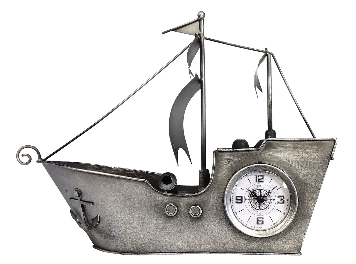 Sailing Ship Metal Table Clock by Peterson Housewares & Artwares