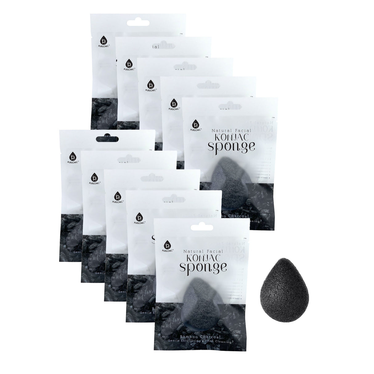 Pursonic Natural Bamboo Charcoal Konjac Sponge 10-Pack by Pursonic