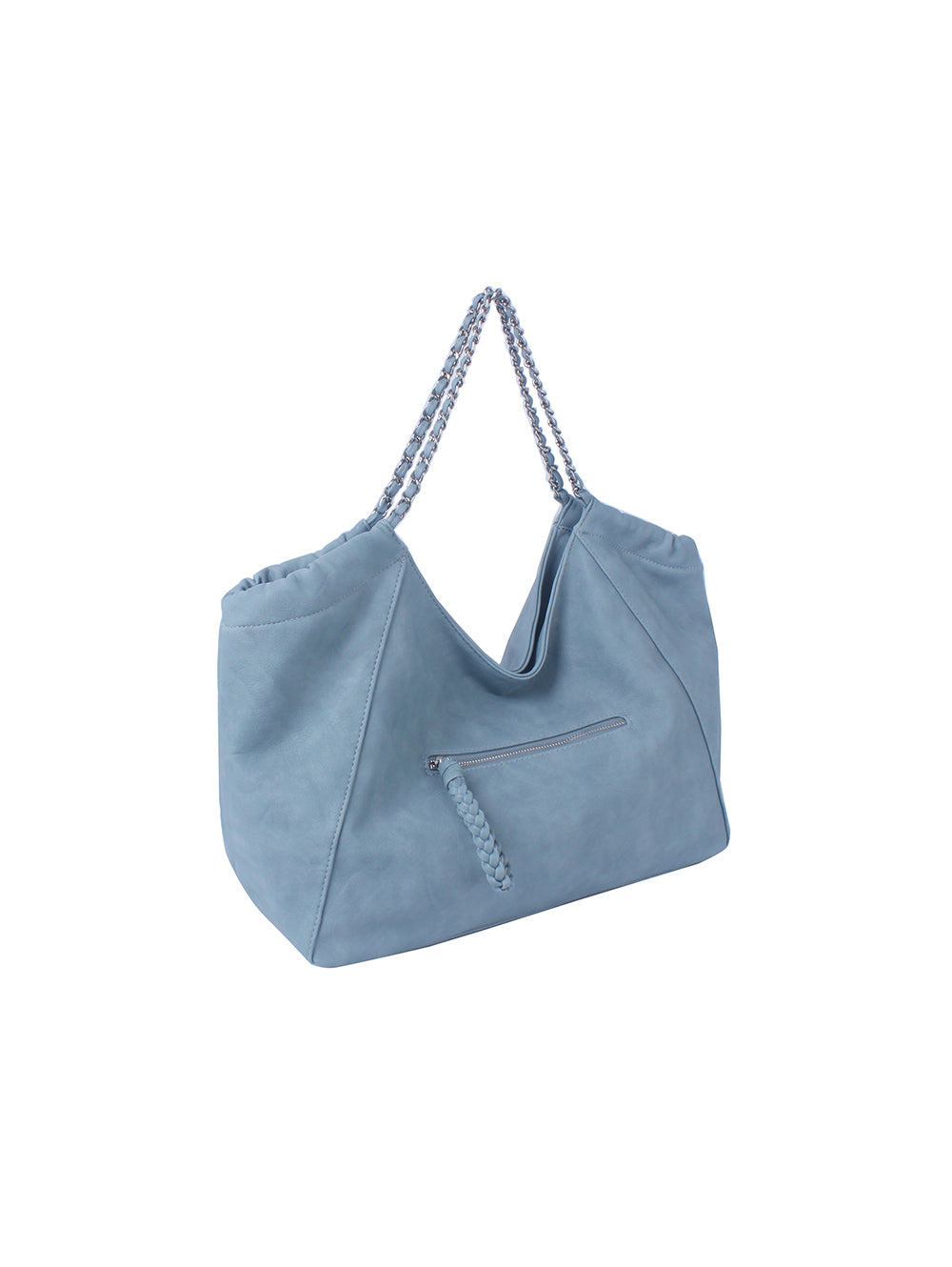 Leather tote bag with chain detailed handle by hfstylish