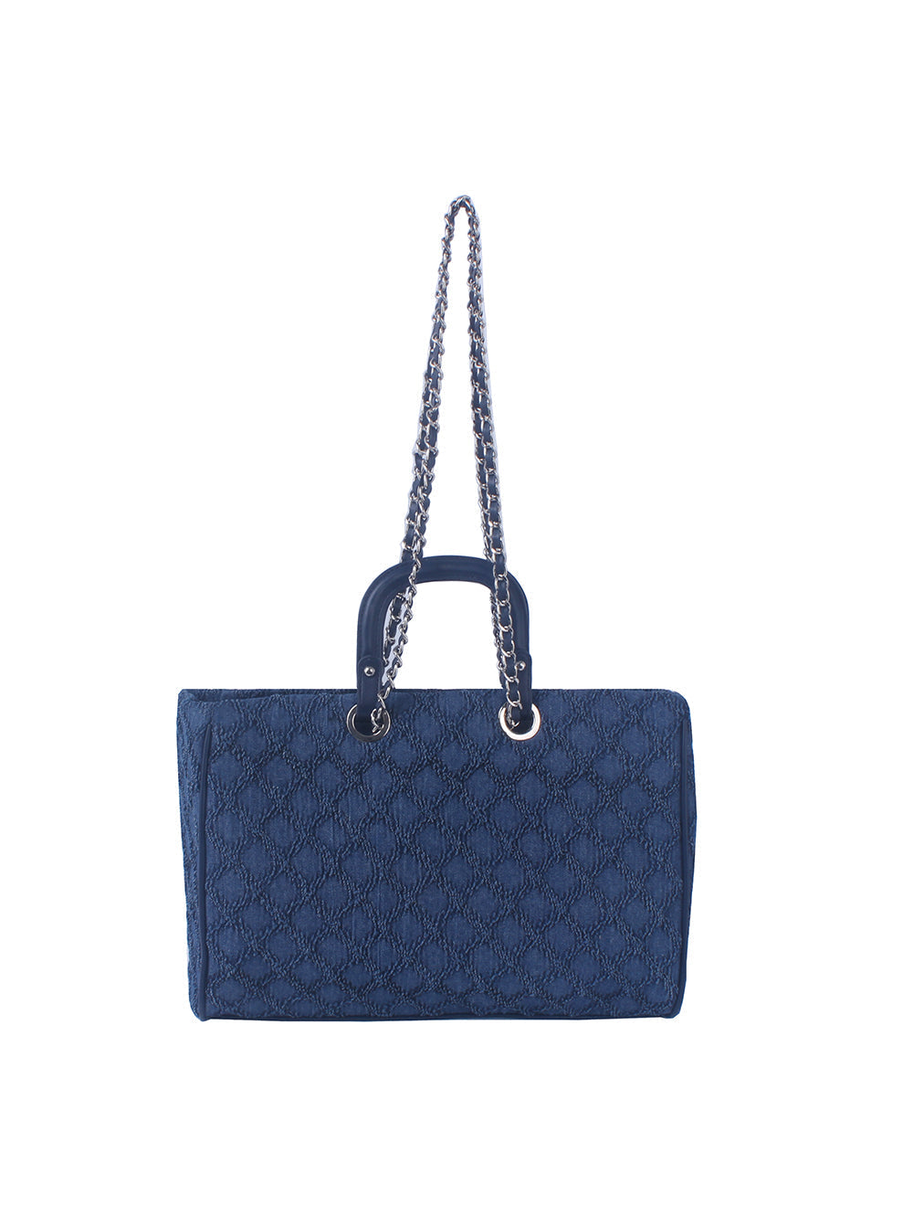 Quilted Design Denim Tote Handbag by hfstylish