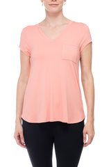 Cupio V-neck short sleeve solid crepe top by Curated Brands