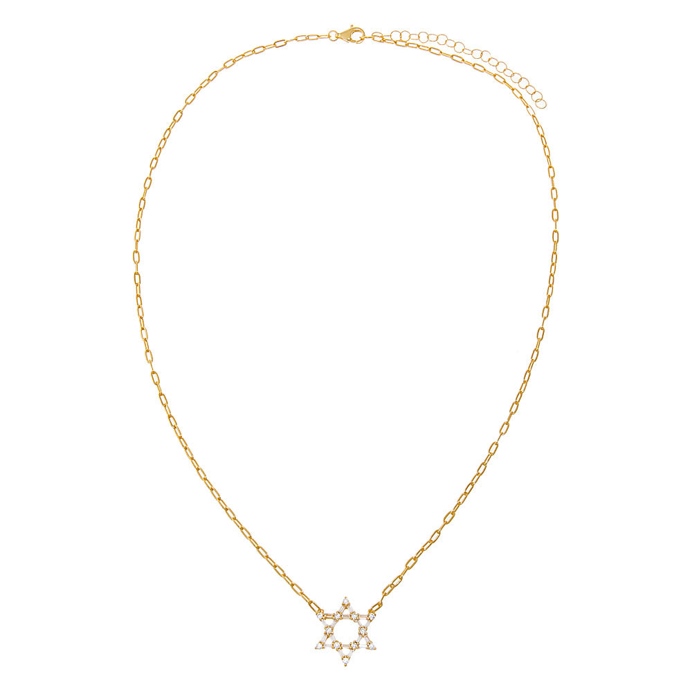 CZ Solitaire X Baguette Star of David Necklace by By Adina Eden