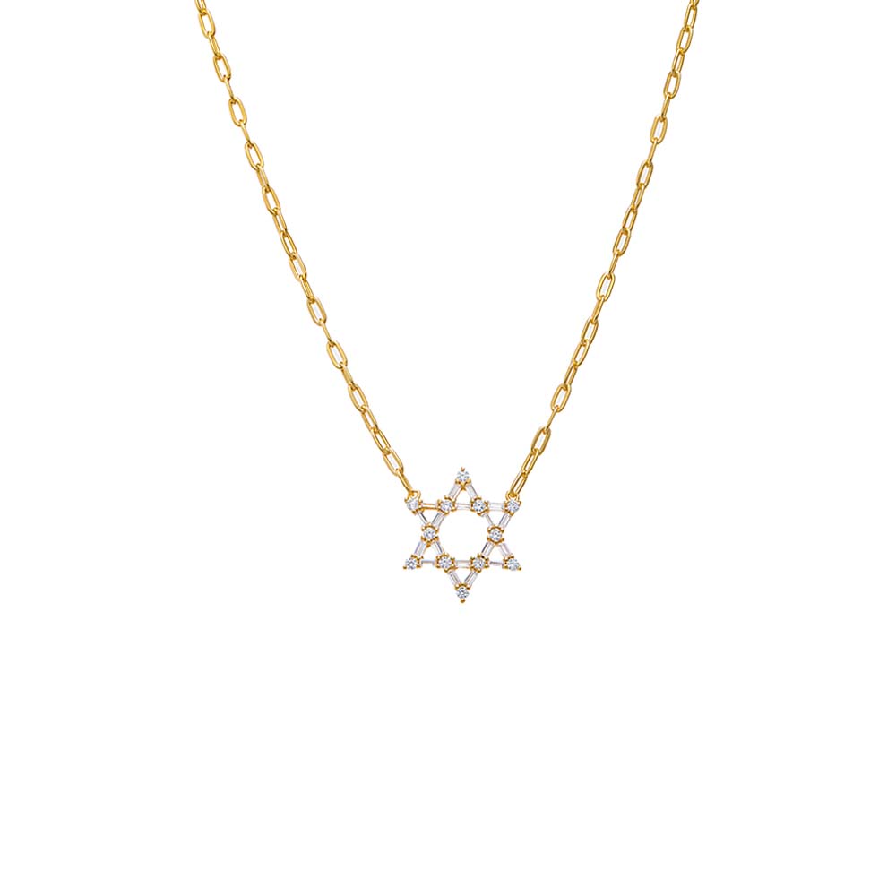 CZ Solitaire X Baguette Star of David Necklace by By Adina Eden