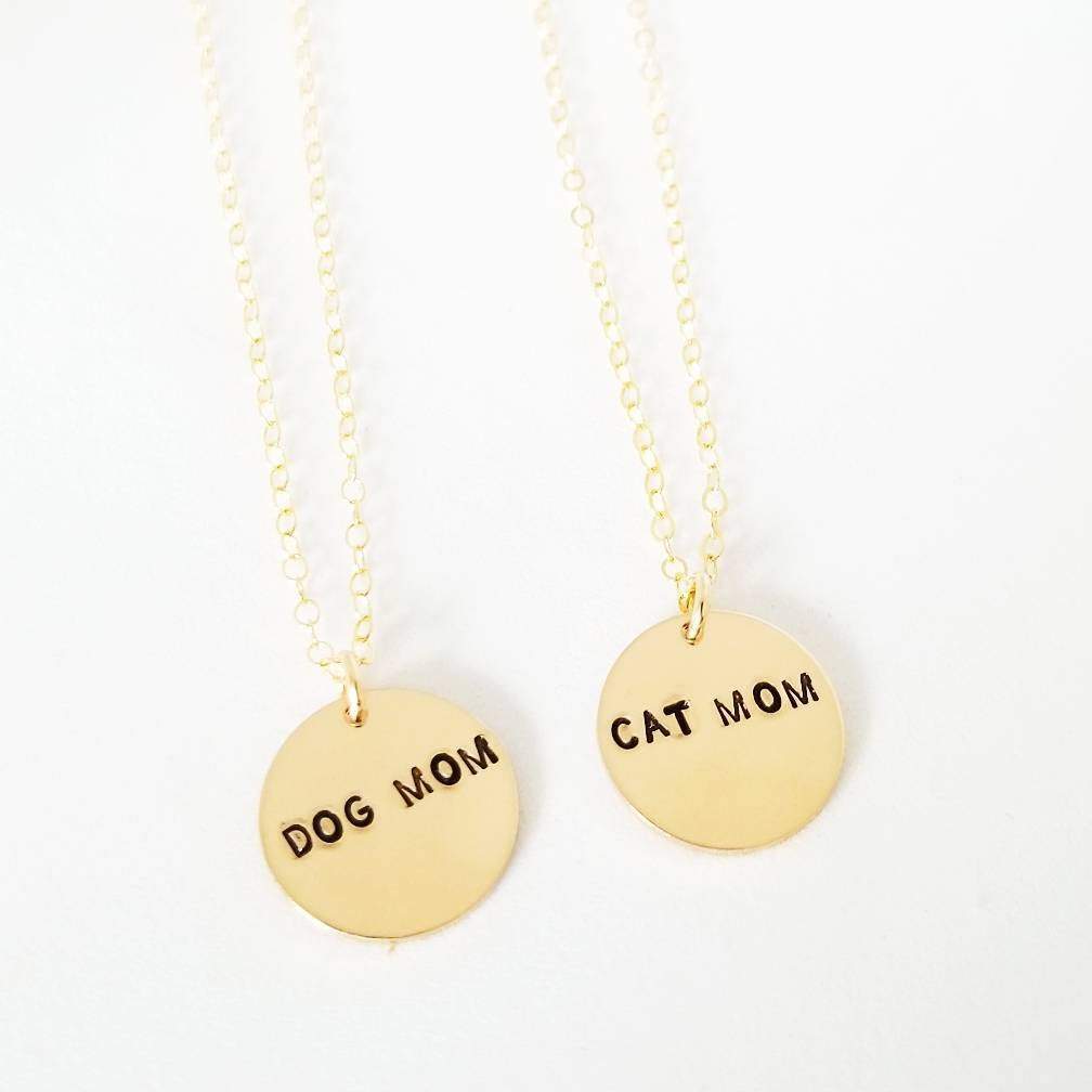 Cat Mom or Dog Mom Disc Necklace by Salt and Sparkle