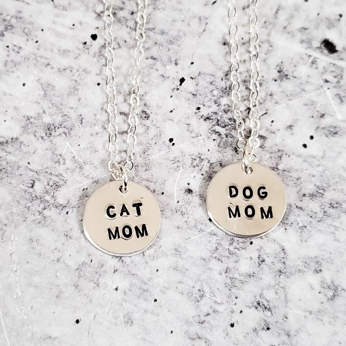 Cat Mom or Dog Mom Disc Necklace by Salt and Sparkle