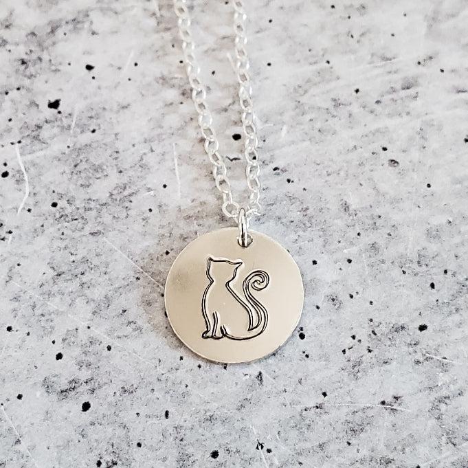 Cat Silhouette Disc Necklace by Salt and Sparkle