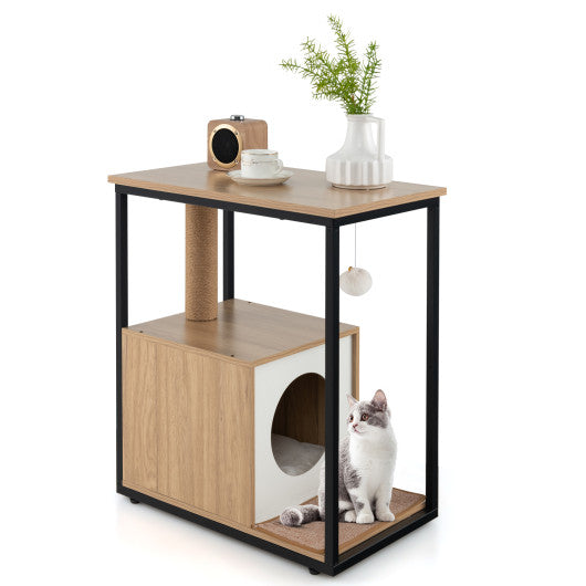 Cat Furniture End Table Cat House with Scratching Post-Natural