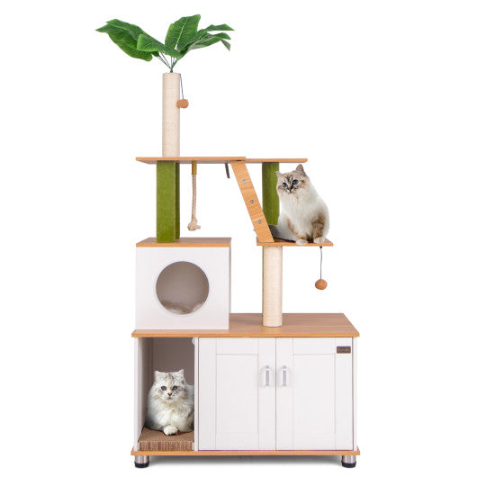 Hidden Cat Washroom with Cat Tower for Indoor Cats-White