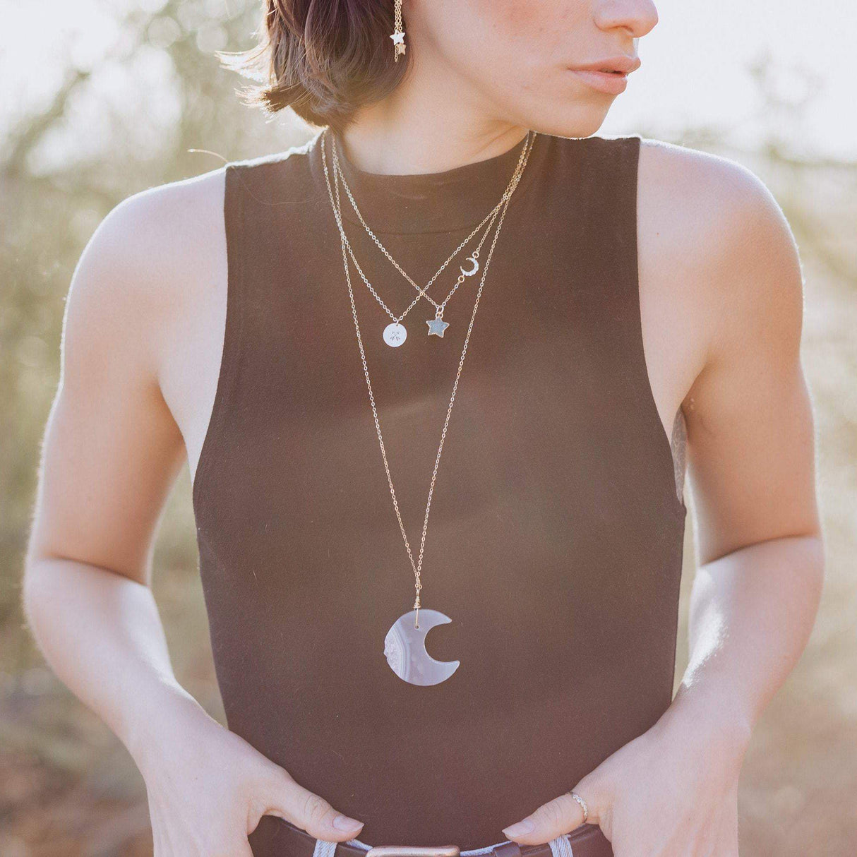 Celestial Moon and Star Druzy Necklace by Salt and Sparkle