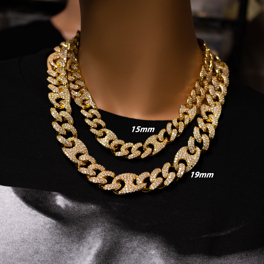 15mm/19mm Diamond Mariner Cuban Chain in Yellow Gold by Custom Gold Grillz