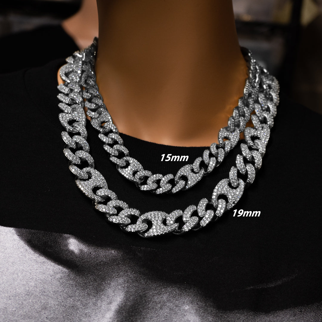 15mm/19mm Diamond Mariner Cuban Chain in White Gold by Custom Gold Grillz