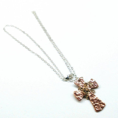 Chained Hammered Copper Cross Necklace For Him Or Her by Alexa Martha Designs